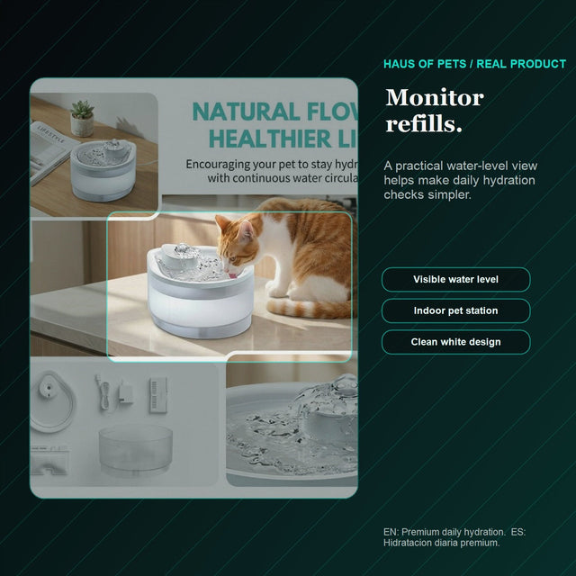 Automatic pet fountain with visible water circulation