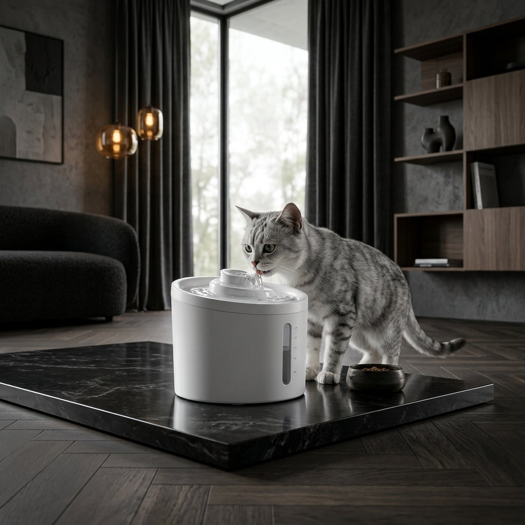 Pet fountain in a modern living room
