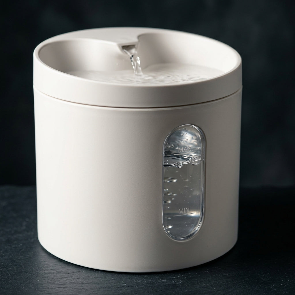 Close view of pet fountain water level window